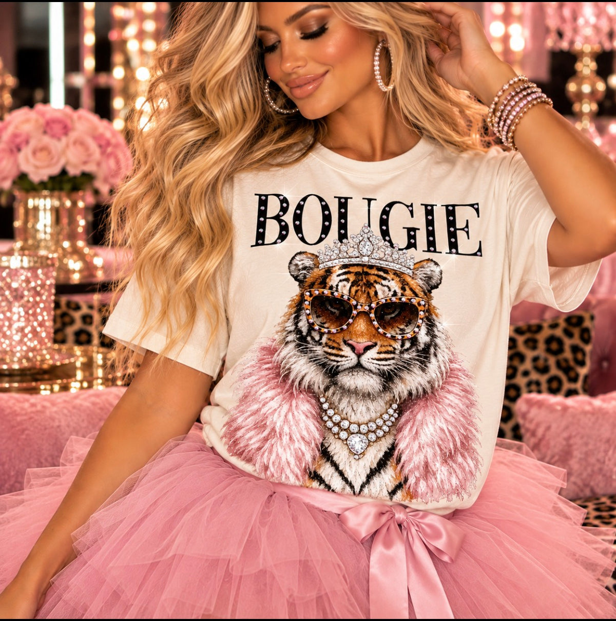 Bougie Bling Rhinestone Tiger T Shirt